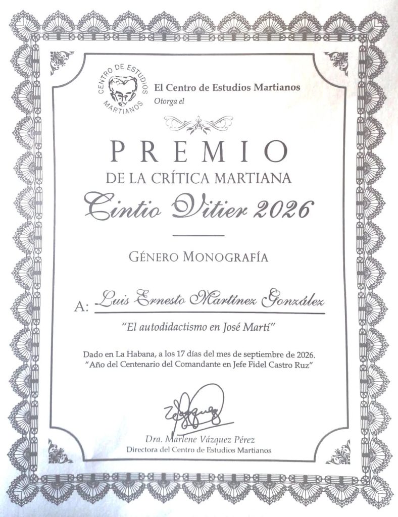 PREMIO NACIONAL DE LA CRÍTICA MARTIANA CINTIO VITIER 2026